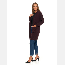 KARDIGAN damski długi sweter z kieszeniami BRĄZOWY MORAJ